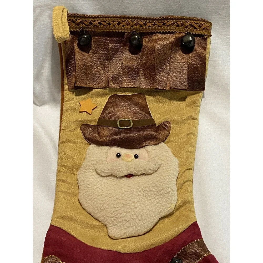Stocking Christmas Cowboy Boot Christmas red boot With Santa Western Style Decor